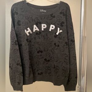 Disney Women's Black and Gray Sweater - Happy Mickey Design